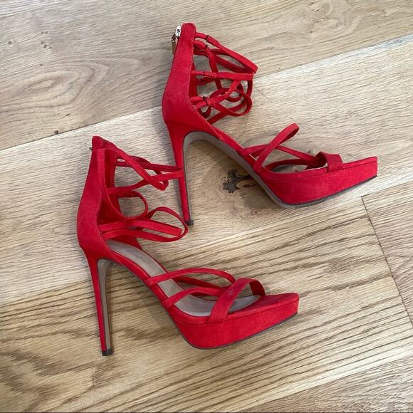 Guess Strappy Platform Stiletto Heels in Red - Picture 2 of 8